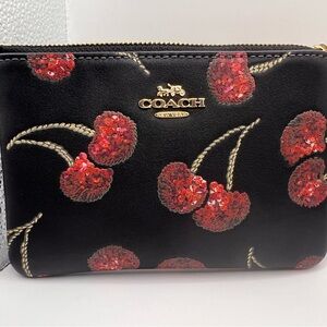 Coach Black and Red Floral Wristlet